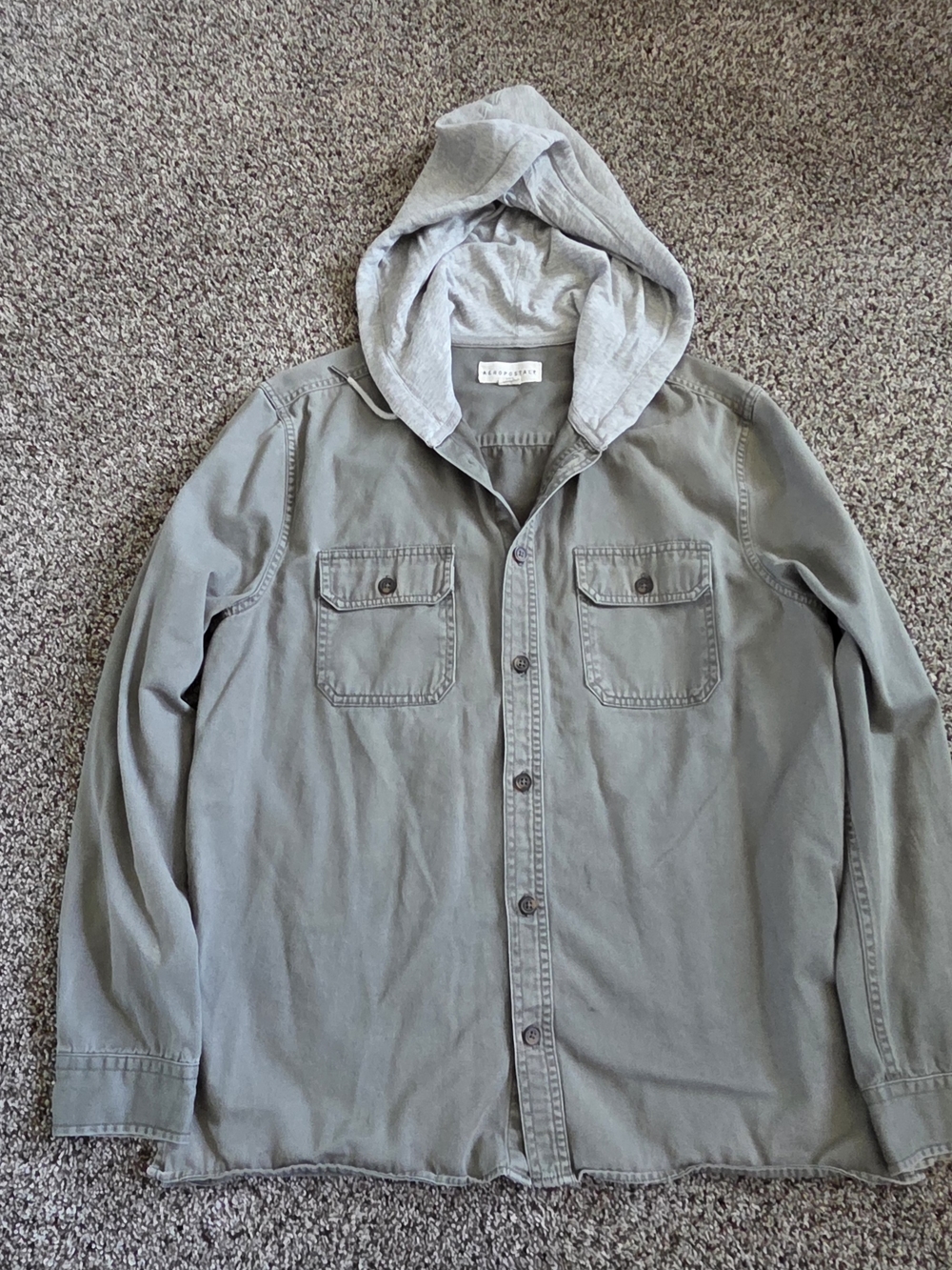 Aeropostale Light Gray Hooded Shirt Jacket